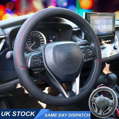 Black leather car steering - black,