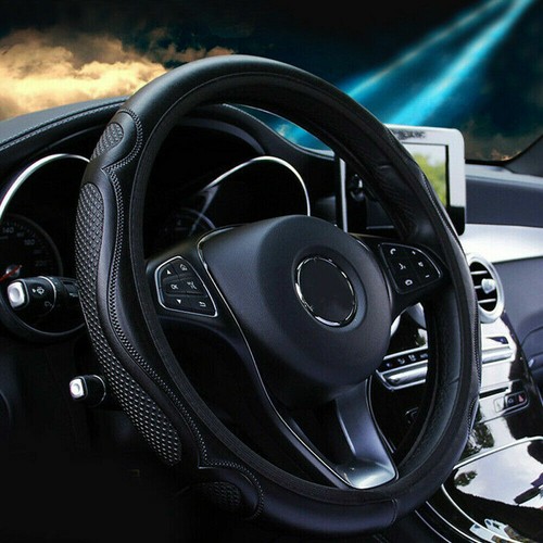 Black leather car steering - car,